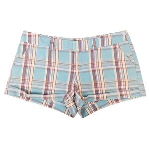 Women's Maurices Plaid Low Rise Shorts 13/14 Cuffed Preppy Teal Brown Purple